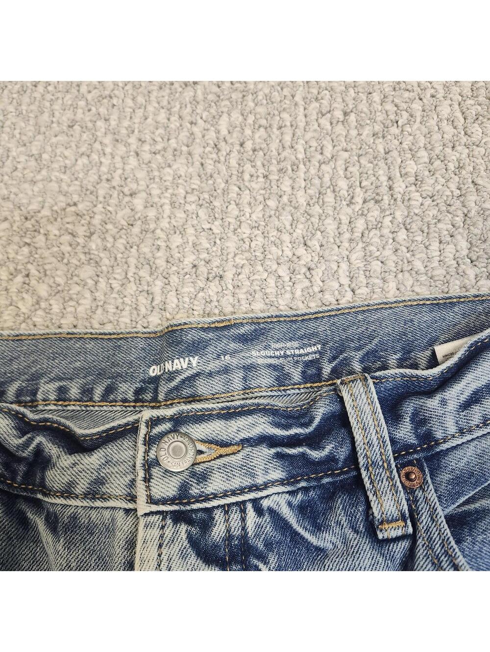 Old Navy Hi-Rise Slouchy Straight Jeans Size 16 Distressed Frayed Hem - Picture 6 of 8